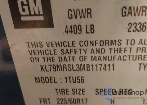 2021 Chevrolet Trailblazer Awd Lt from USA, damaged, VIN KL79MRSL3MB117411